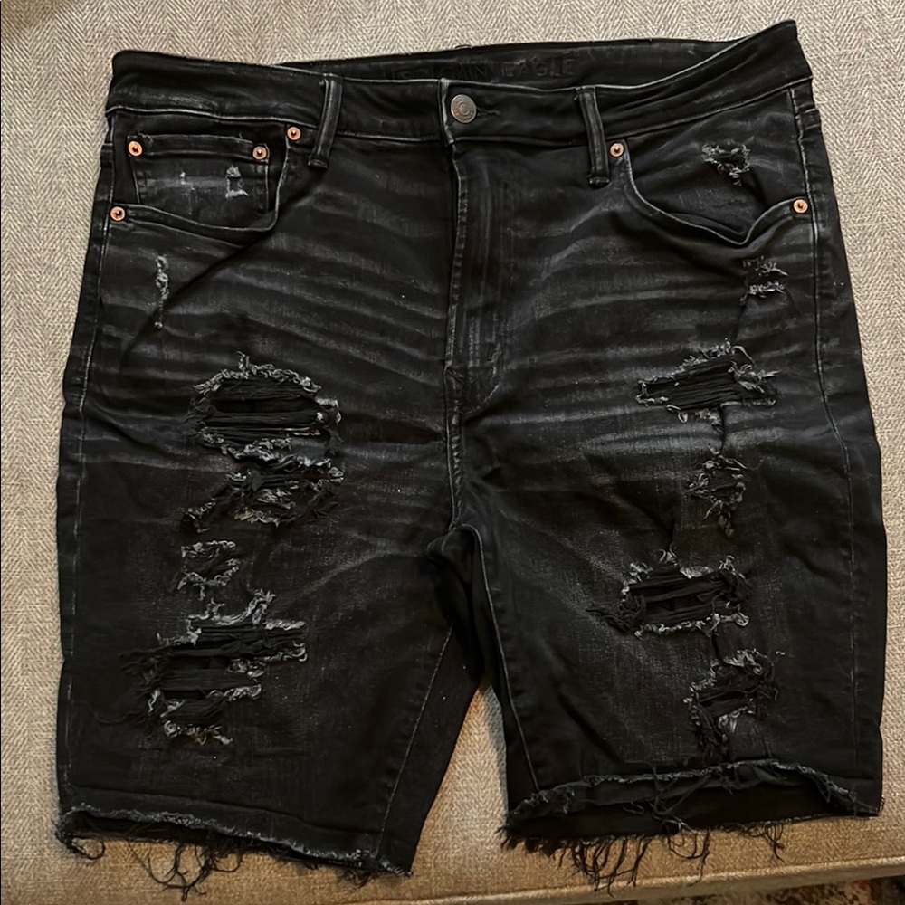 American Eagle LIKE NEW Distressed Black Denim Shorts Size 38
